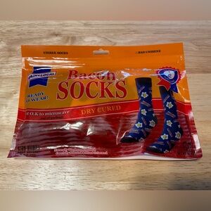 Unisex Main & Local Bacon Socks in Package. Polyester and Cotton